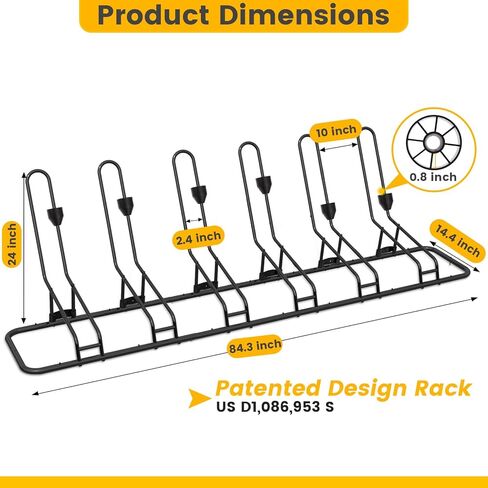 حامل دراجة أرضي لـ 6 دراجات، تصميم فرامل قرصية وقائية ومسارات، حامل دراجة مقاوم للماء للاستخدام في الأماكن المغلقة/الخارجية/المرآب، يناسب الإطارات مقاس 12 بوصة - 29 بوصة، أنابيب فولاذية مطورة مقاس 0.63 بوصة لتحقيق الثبات in Kuwait