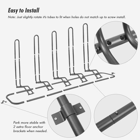 XCSOURCE Bike Parking Stand, Bike Rack Bicycle Floor Parking Stand for 5 Bikes, Adjustable Dual Purposes Bike Storage Holder for Garage, 2 Extra Floor Anchor Brackets Available, Indoor & Outdoor in Kuwait