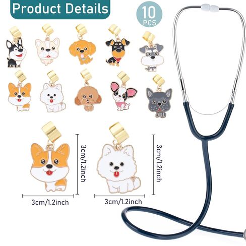 Frenchie Chihuahua Stethoscope Charms for Nurses - 10Pcs Cute Dog Alloy Pendants Stethoscopes Charm for Doctors Medical Students, Puppy Accessories Gifts for Veterinary Staff in Saudi Arabia