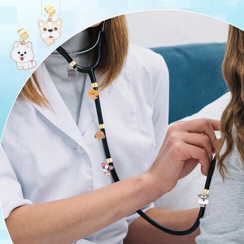 Frenchie Chihuahua Stethoscope Charms for Nurses - 10Pcs Cute Dog Alloy Pendants Stethoscopes Charm for Doctors Medical Students, Puppy Accessories Gifts for Veterinary Staff in Saudi Arabia
