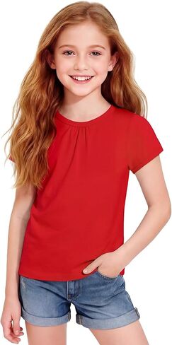 Girls Short Sleeve Shirts Cotton Crew Neck T-Shirt Kids Plain Tees Tops Size 5-12 Years in Kuwait