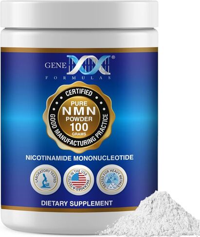 Genex Formulas Pure NMN Powder 100 Grams, Instant Dissolve, Shelf Stable, Non-Synthetic, PVP Free, Ultra-Low Density, 99.9% Pure NMN, Made in a US-Based, GMP, NSF & FSSC 22000 Certified Facility in Kuwait