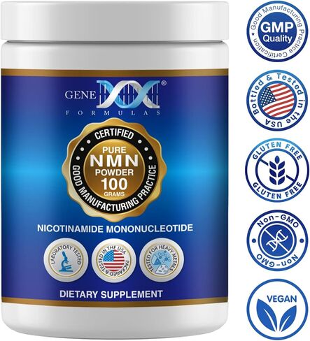 Genex Formulas Pure NMN Powder 100 Grams, Instant Dissolve, Shelf Stable, Non-Synthetic, PVP Free, Ultra-Low Density, 99.9% Pure NMN, Made in a US-Based, GMP, NSF & FSSC 22000 Certified Facility in Kuwait