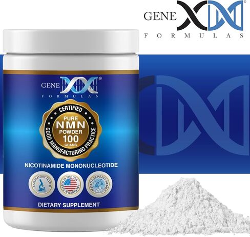 Genex Formulas Pure NMN Powder 100 Grams, Instant Dissolve, Shelf Stable, Non-Synthetic, PVP Free, Ultra-Low Density, 99.9% Pure NMN, Made in a US-Based, GMP, NSF & FSSC 22000 Certified Facility in Kuwait