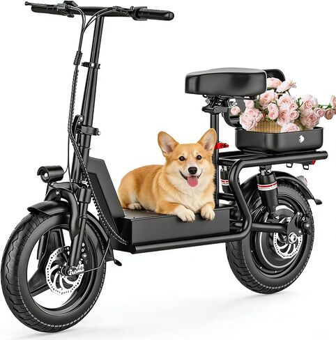 Electric Scooter with Seat for Adults, 1400W Peak Motor, 48V 18Ah Battery, Up to 25MPH & 45 Miles Range, 14"x2.5" Fat Tires, Dual Suspension, Foldable E-Scooter with Rear Box for Commuting & Groceries in Saudi Arabia