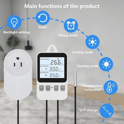 جهاز التحكم في درجة الحرارة، وضع التبريد والتدفئة، ترموستات رقمي 120 فولت 15 أمبير، قابس في منفذ ترموستات يتم التحكم فيه من أجل الدفيئات الزراعية الزواحف، حصيرة حضانة تررم in Saudi Arabia