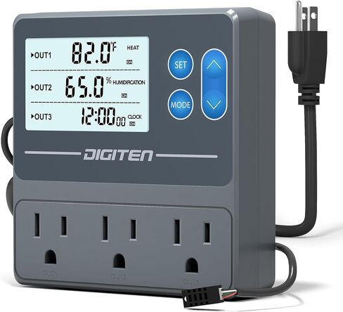 Digital Temperature Humidity Controller Pre-Wired Outlets for Mushroom, Reptile, Heating/Cooling On Outlet 1, Humidifier/Dehumidifier On Outlet2, Timer On Outlet 3 in Kuwait