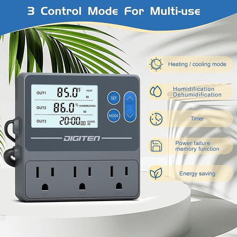 Digital Temperature Humidity Controller Pre-Wired Outlets for Mushroom, Reptile, Heating/Cooling On Outlet 1, Humidifier/Dehumidifier On Outlet2, Timer On Outlet 3 in Kuwait
