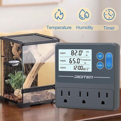 Digital Temperature Humidity Controller Pre-Wired Outlets for Mushroom, Reptile, Heating/Cooling On Outlet 1, Humidifier/Dehumidifier On Outlet2, Timer On Outlet 3 in Kuwait