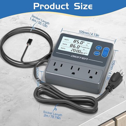 Digital Temperature Humidity Controller Pre-Wired Outlets for Mushroom, Reptile, Heating/Cooling On Outlet 1, Humidifier/Dehumidifier On Outlet2, Timer On Outlet 3 in Kuwait