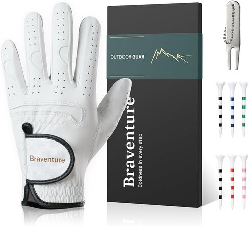 Braventure Kids Cabretta Leather Golf Glove – Breathable Junior & Youth Glove for Boys Girls Age 5-13, Starter Set with 6 Tees, Divot Tool & Gift Box in Saudi Arabia