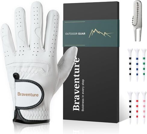 Braventure Kids Cabretta Leather Golf Glove – Breathable Junior & Youth Glove for Boys Girls Age 5-13, Starter Set with 6 Tees, Divot Tool & Gift Box in Saudi Arabia