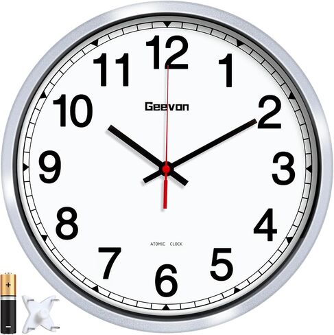 Geevon Atomic Wall Clock, 12" Sets Automatically Wall Clock Battery Operated with AUTO DST, Easy to Read Atomic Analog Clock for Kitchen/Office/Classroom/Living Room(Black) in Kuwait