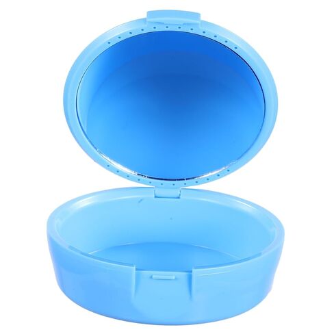 Sosoport Portable Retainer Case with Mirror, Round Plastic Tooth Storage Box for False Teeth and Retainers, Travel-Friendly Dental Holder and Adults, Sky Blue in Saudi Arabia