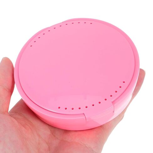 LIFKOME Portable Round Retainer Case with Mirror for Pink Plastic Tooth Storage Box for Retainers False Teeth and Small Orthodontic Accessories Travel-Friendly in Saudi Arabia