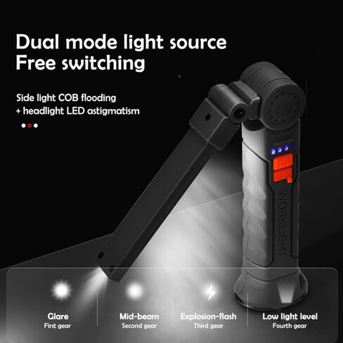 Fabater Working Light Portable, Rechargeable Work Lights with Magnetic Base Hanging Hook, 360 Rotate 4 Modes, Foldable Inspection Light for Car Repair, Camping, Tool Gifts in Saudi Arabia