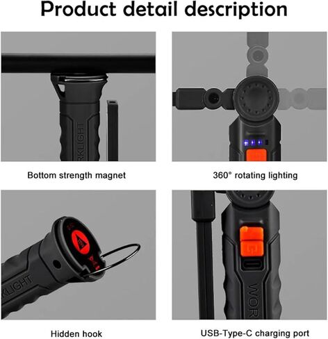 Fabater Working Light Portable, Rechargeable Work Lights with Magnetic Base Hanging Hook, 360 Rotate 4 Modes, Foldable Inspection Light for Car Repair, Camping, Tool Gifts in Saudi Arabia