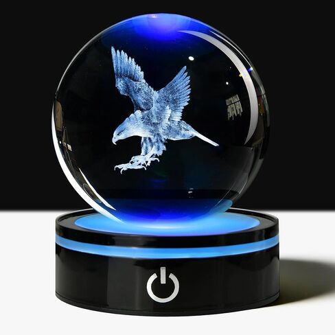 3D Eagle Crystal Ball with LED Stand, 80mm Glass Sphere Night Light Lamp, Eagle Statue Gifts for Men Women Kids in Kuwait