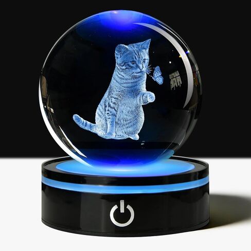 3D Eagle Crystal Ball with LED Stand, 80mm Glass Sphere Night Light Lamp, Eagle Statue Gifts for Men Women Kids in Saudi Arabia