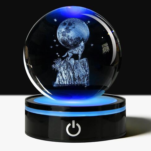3D Eagle Crystal Ball with LED Stand, 80mm Glass Sphere Night Light Lamp, Eagle Statue Gifts for Men Women Kids in Saudi Arabia