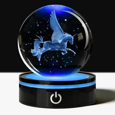 3D Eagle Crystal Ball with LED Stand, 80mm Glass Sphere Night Light Lamp, Eagle Statue Gifts for Men Women Kids in Saudi Arabia