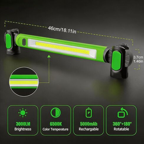 Magnetic Work Light, Rechargeable LED Work Light Bar, 3000 LM 5200mAh Under Hood Mechanic Light with Magnetic Base for Garage, Workshop, Car Repair, Emergency in Saudi Arabia