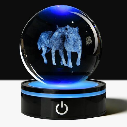 3D Eagle Crystal Ball with LED Stand, 80mm Glass Sphere Night Light Lamp, Eagle Statue Gifts for Men Women Kids in Saudi Arabia