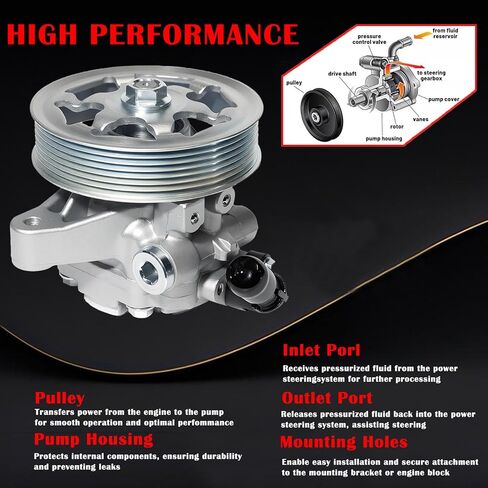 21-5341 Power Steering Pump with Pulley Compatible with Honda Accord EX/LX L4 2.4L 2003-2007, Replace# 56110-RAA-A01, 990-0656, 56100-RAA-A01RM, 56110-PND-003, 96-5341 in Kuwait