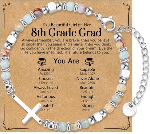 Graduation Gifts for Her- Class of 2025 Primary Middle High School College Grad Gift, Adjustable Stainless Steel Beaded Cross Bracelet for Girls & Women in Kuwait