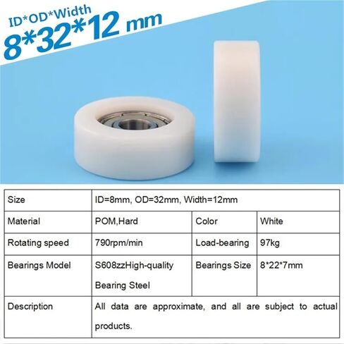 8 * 32 * 12mm Embedded 608zz Bearing, Wrapped Rubber, Nylon Bearing Pulley, Flat Roller Wheel in Saudi Arabia