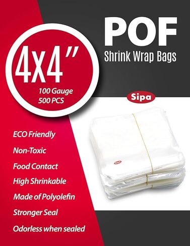 SIPA 4x4 بوصة 400 قطعة 100 مقياس POF غير فتحة تهوية يتقلص أكياس التغليف عديمة الرائحة للصابون، قنابل الحمام، الفنون والحرف اليدوية، صناعة المنزل أو غيرها من الأشياء الصغيرة in Kuwait