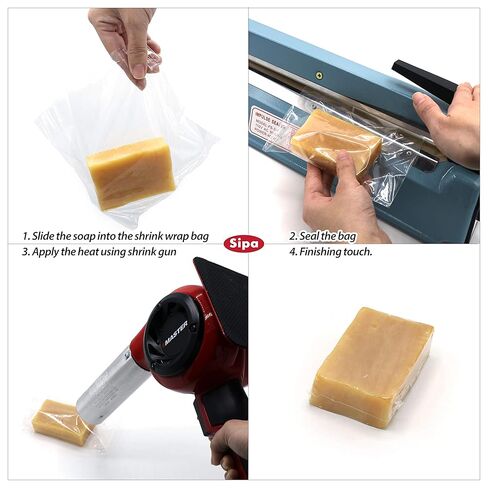 SIPA 4x4 بوصة 400 قطعة 100 مقياس POF غير فتحة تهوية يتقلص أكياس التغليف عديمة الرائحة للصابون، قنابل الحمام، الفنون والحرف اليدوية، صناعة المنزل أو غيرها من الأشياء الصغيرة in Kuwait