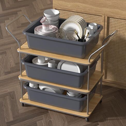 4 عبوات من صناديق الحافلات التجارية البلاستيكية سعة 24 لترًا، حوض حافلات المرافق للمطعم، باللون الرمادي in Kuwait