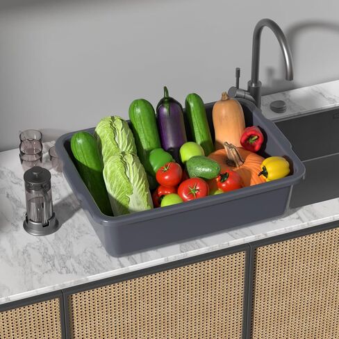 4 عبوات من صناديق الحافلات التجارية البلاستيكية سعة 24 لترًا، حوض حافلات المرافق للمطعم، باللون الرمادي in Kuwait