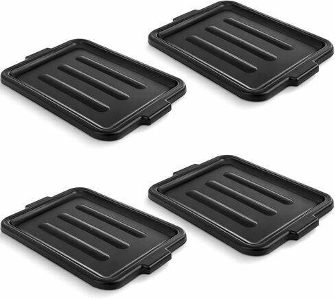 4 عبوات من Lounsweer مقاس 20 × 15 بوصة لحوض غسيل أسود وغطاء صندوق حمل وغطاء بلاستيكي مع مقابض مزدوجة مدمجة لأحواض الأطباق للمطاعم in Saudi Arabia