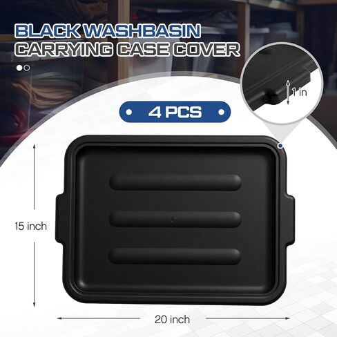 4 عبوات من Lounsweer مقاس 20 × 15 بوصة لحوض غسيل أسود وغطاء صندوق حمل وغطاء بلاستيكي مع مقابض مزدوجة مدمجة لأحواض الأطباق للمطاعم in Saudi Arabia