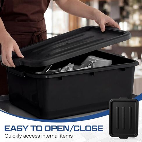 4 عبوات من Lounsweer مقاس 20 × 15 بوصة لحوض غسيل أسود وغطاء صندوق حمل وغطاء بلاستيكي مع مقابض مزدوجة مدمجة لأحواض الأطباق للمطاعم in Saudi Arabia