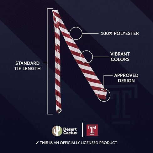 Desert Cactus Temple University Neck Tie TU Owls 100% Polyester Necktie with Logo, Officially Licensed (Style A) in Saudi Arabia
