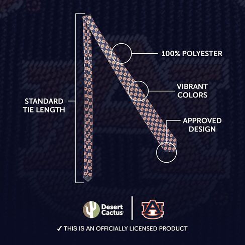 Desert Cactus Auburn University Neck Tie AU Tigers 100% Polyester Necktie with Logo, Officially Licensed (Style B) in Saudi Arabia