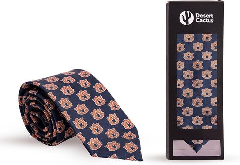 Desert Cactus Auburn University Neck Tie AU Tigers 100% Polyester Necktie with Logo, Officially Licensed (Style B) in Saudi Arabia