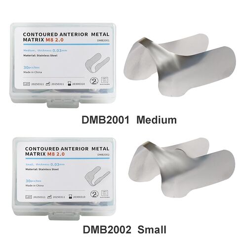Dental Anterior Matrix Bands Metal Restoration Curvature Matrix Bands for Front Teeth Restoration Materials 30Pcs,Thickness 30μm M8 2.0 in Kuwait