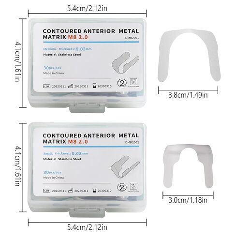 Dental Anterior Matrix Bands Metal Restoration Curvature Matrix Bands for Front Teeth Restoration Materials 30Pcs,Thickness 30μm M8 2.0 in Kuwait