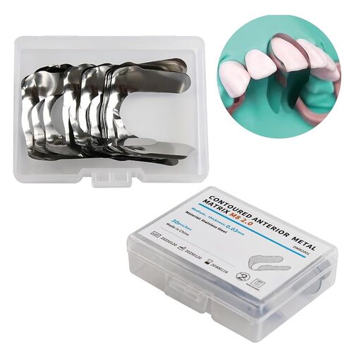 Dental Anterior Matrix Bands Metal Restoration Curvature Matrix Bands for Front Teeth Restoration Materials 30Pcs,Thickness 30μm M8 2.0 in Kuwait