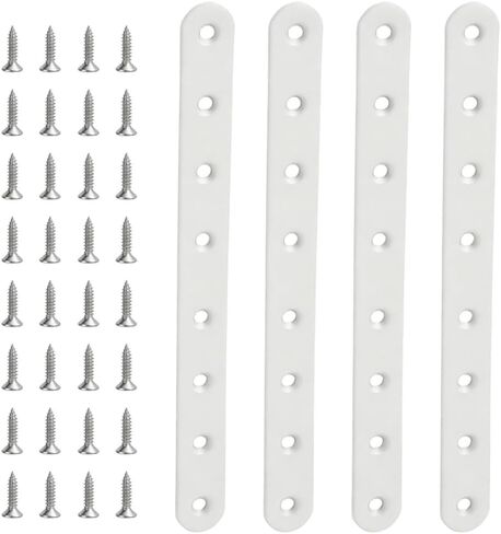 4 Pcs White Flat Straight Braces Stainless Steel Straight Brackets 10 x 0.78 inch Metal Mending Plate for Wood, Heavy Duty Repair Joining Bracket, with Screws in Kuwait