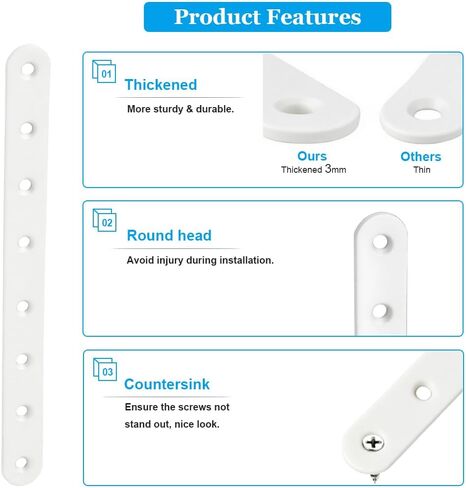 4 Pcs White Flat Straight Braces Stainless Steel Straight Brackets 10 x 0.78 inch Metal Mending Plate for Wood, Heavy Duty Repair Joining Bracket, with Screws in Kuwait