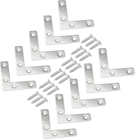 Hordion 10Pcs 2.4 x 2.4 Inch L Shape Bracket Flat Corner Brace (60 X 60mm), Right Angle Bracket Black Heavy Duty Repair Mending Plates for Wood Furniture Chair Drawer Cabinet in Kuwait