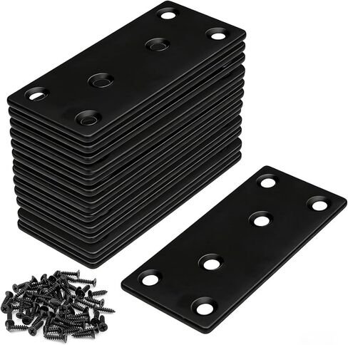 20 Pack 4x2 Inch Black Flat Mending Plates Metal Straight Bracket Brace Stainless Steel Mending Joining Plates with Screws, Heavy Duty Fixing Brackets for Wood Furniture Shelves Repair in Kuwait