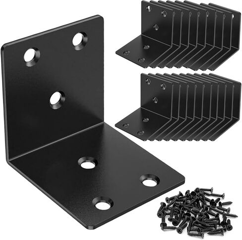 20 Pack 4x2 Inch Black Flat Mending Plates Metal Straight Bracket Brace Stainless Steel Mending Joining Plates with Screws, Heavy Duty Fixing Brackets for Wood Furniture Shelves Repair in Saudi Arabia
