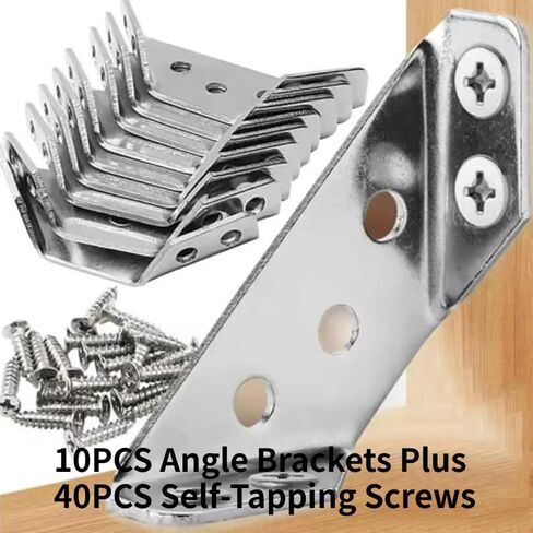 10PCS Stainless Steel Corner Brackets with 40PCS Screws Furniture Connector for Cabinet Angle Support Fixed Brace Fasteners in Saudi Arabia