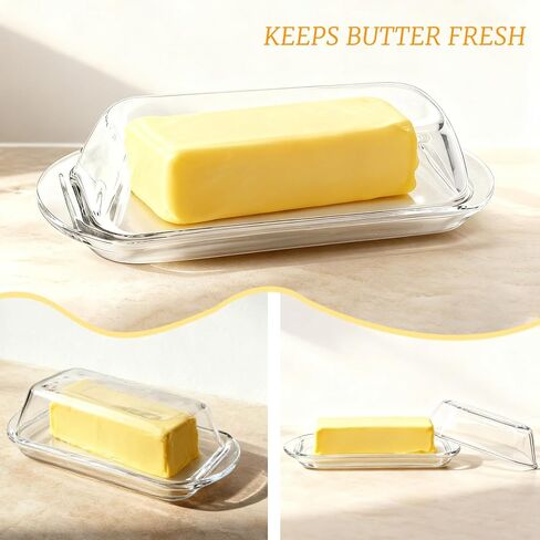 Elegant Glass Butter dish with Lid, Dust-proof and Freshness-preserving Butter Keeper for Countertop, Suitable for Home Kitchens, Restaurants, and Parties, Transparent Design in Saudi Arabia